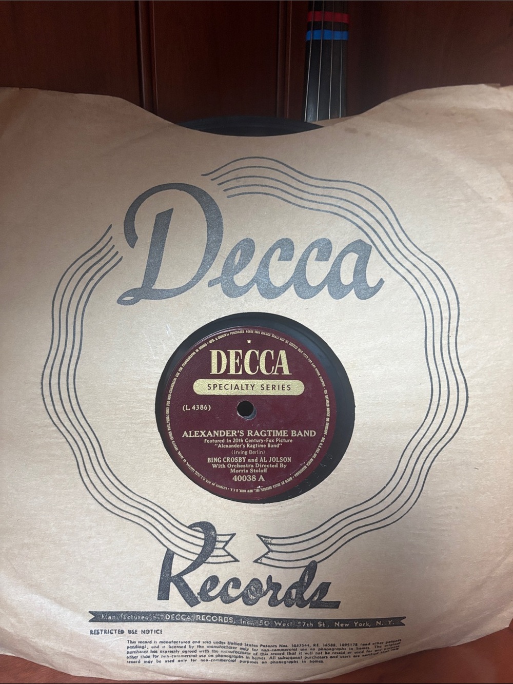 Bing Crosby 78rpm Single 10-inch Decca Records #40038 Alexander's Ragtime Band